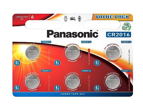 Panasonic CR2016 Pila botón de litio no-recargable, 3V, 90 mAh, Paquete de 6 unidades