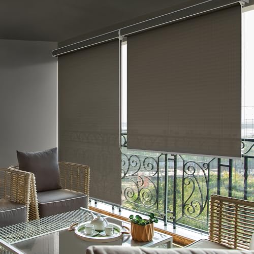 Image of HIPPO Outdoor HDPE Roller Blind Curtain - 95% Sun & UV Protection,reathable Airflow Design, Light Filtering Corded Roll-Up Shade for Balcony & Outdoor Spaces (Desert-Storm, 3FTX8FT)