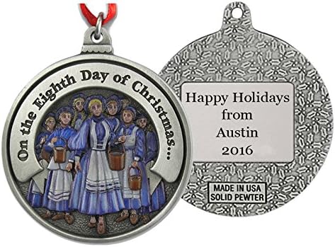 8th Day of Christmas Gallery Color Print Personalized Pewter Ornament IMC-Retail