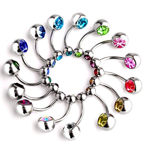 Outee 30 Pcs 14G Belly Button Rings Belly Rings For Women Belly Piercing Jewelry Belly Bars Navel Rings Stainless Steel Navel Piercing Jewelry For Women #TOP1