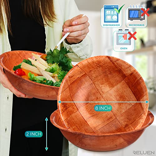 Reluen 6 Pcs Wooden Salad Bowl Set - 8 Inch Salad Bowls For Lunch Woven Wooden Bowls For Food Snack Bowls For Kitchen Set - Fruit Bowl Decorative Bowl Fruit Bowl Wood Salad Bowl Set Serving Bowls #TOP1