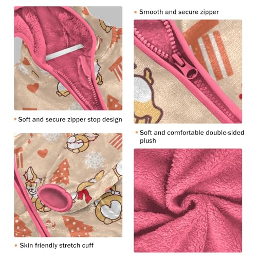 OTVEE Merry Christmas Corgi Dogs Kids Hoodie Jacket Fall Spring Full Zip Warm Outwear Coat3