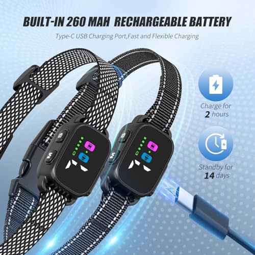 Anti Bark Collar for Small Dogs 2 Pack, No Shock Bark Collar with Beep & Vibration, 7 Sensitivity Levels, Smart Bark Detection, Rechargeable IP67 Waterproof Bark Collar for Small Dogs 5-30lbs - Image 7