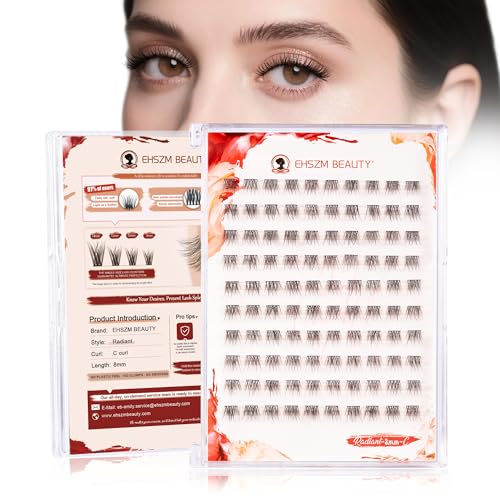 EHSZM BEAUTY 8mm Fine-Wisp Short Lash Clusters - C Curl, Barely-There Naked Look, Ideal for Sparse Lashes & Hooded Eyes, Inner Corner Fill (Individual Extensions) - Radiant Style