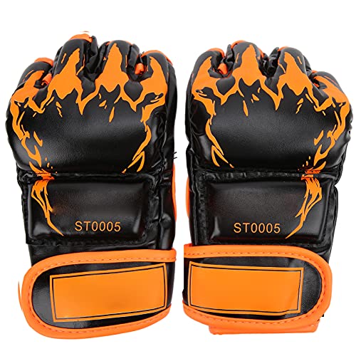 NDNCZDHC MMA Gloves Sparring Grappling Professional Fingerless Boxing Gloves Adult PU Punching Gloves for Men Muay Thai Gloves(Orange Claw on Black Background)