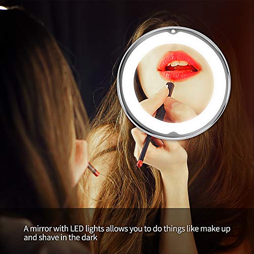 Makeup Mirror 10X Magnifying LED Light Daylight Travel Vanity Mirror Portable Illuminated Bathroom Mirror with Locking Suction Cup 360 Degree Swivel Battery Operated