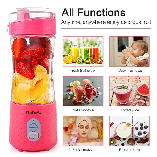 Portable Blender, Smoothie Blenders, Personal Size Blender USB Rechargeable Smoothies and Shakes Juicer Cup, 2000mAh Battery Strong Power Pink