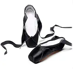 Sapatilhas femininas de ponta de balé, bico de dança, profissional, de cetim, Preto, 10