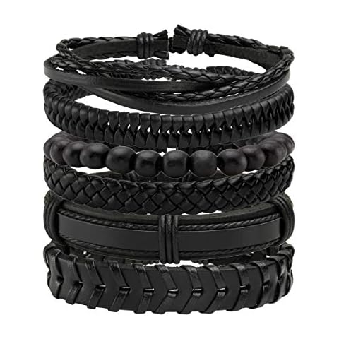 Eigso 6Pcs Braided Leather Bracelets Men Women's Bangles Punk Cuff Wrap Wristbands Adjustable Cover