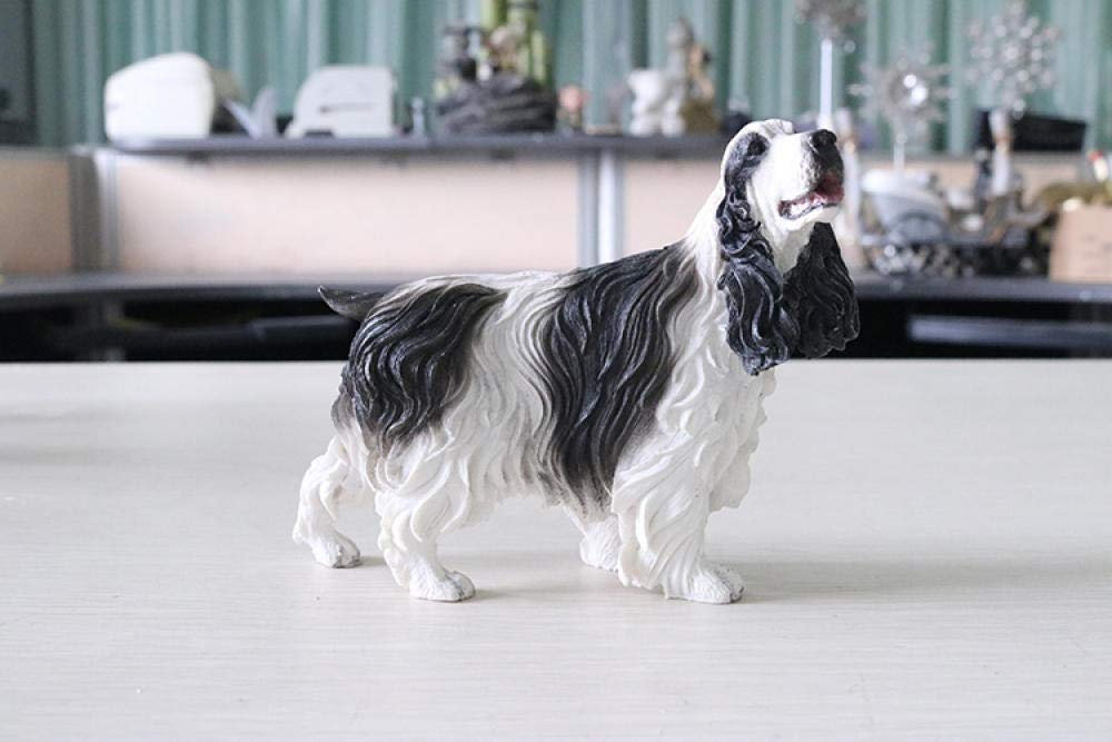 YNIYUJKL Centerpieces Ornaments Home Tabletop Desk Decorations Figurine,And Sculptures Simulation Cocker Spaniel Dog Model Hound Dog Car Decoration Resin Crafts Dog Black And White