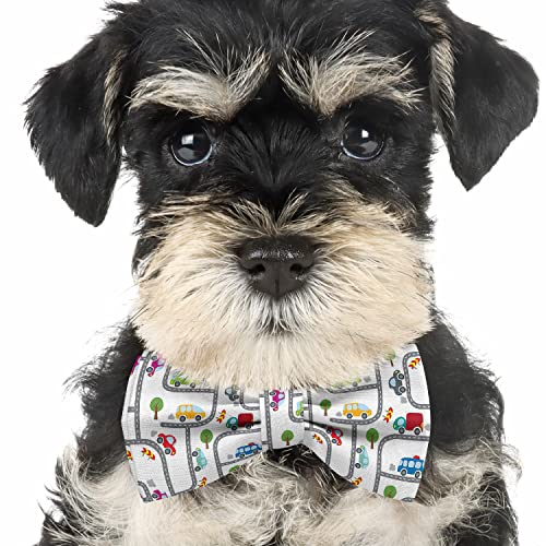 Adjustable Pre-tied bow tie for toddler Boys (Cars On Road Pattern) Elegant Cute Bowties for Dogs Cats Pets4