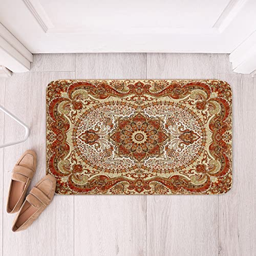 Erosebridal Art Deco Bathroom Rugs Red Oriental Medallion Bath Mat, Hippie Mandala Non Slip Bath Rugs 16x24 Tribal Bohemian Fluffy Shower Carpet, Traditional Vintage Plush Shaggy Bath Mats for Tub