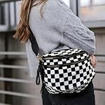 Bum Bags for Women Crossbody, Black and White Checkered Crossbody Bum Bag, Fanny Pack for Girls, Waist Bag Crossbody Purse with Adjustable Belt