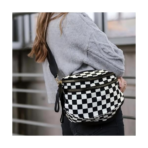 Bum Bags for Women Crossbody, Black and White Checkered Crossbody Bum Bag, Fanny Pack for Girls, Waist Bag Crossbody Purse with Adjustable Belt