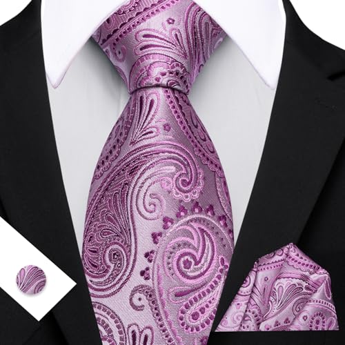 Image of Barry.Wang Paisley Tie Fashion Set Hanky Cufflinks Neckties for Men Woven Silk
