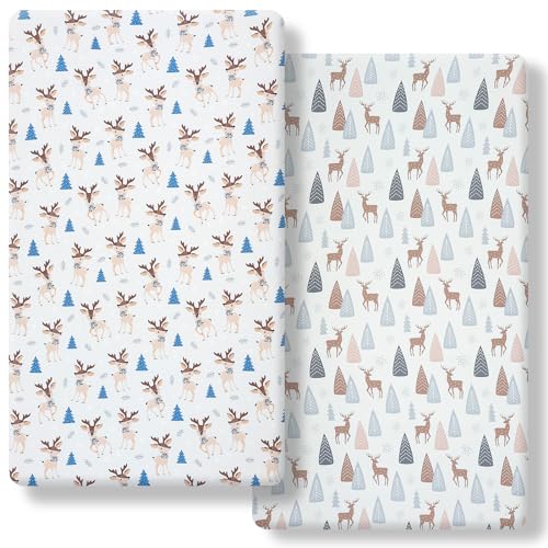 FHMJYH Super Soft Stretch Knit Crib Sheet Fitted Sheet Set 2 Pieces Fits All Standard Crib Mattresses for Boys Girls Microfiber (52" x 28") (Lulu Paradise)