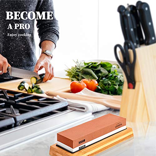 LOVEETA Sharpening Stone Whetstone Knife Sharpener - Wet Stones Kit Premium Dual Side Grit 400/1000 3000/8000 Waterstone Set with Non Slip Bamboo Base, Flattening Stone and Angle Guide - Thumbnail 7