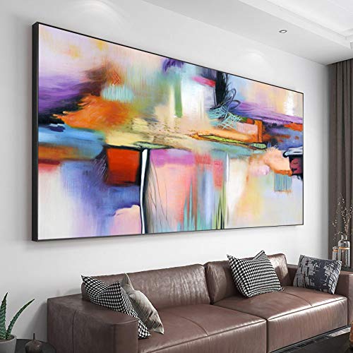 Toile Mur Art Peinture Abstraite 85x170cm Encadrée pour Décoration Salon