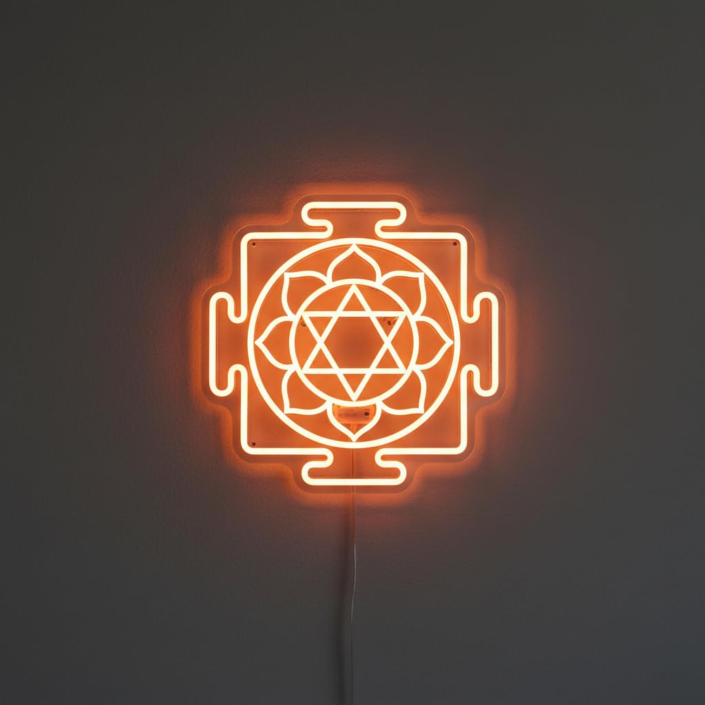 LED Sign - Mahalaxmi Yantra Neon Light Board- Saffron LED Sacred Yantra, 12x12 in (Adapter Included) | Diwali Spiritual Decor-image-42