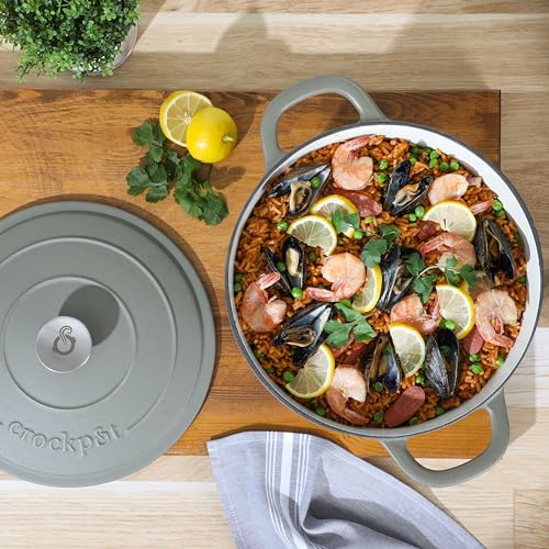 Image of Crock-Pot Artisan 7-Quart Round European Enameled Cast Iron Dutch Oven with Lid - Matte Green, Durable Oven Safe Cookware