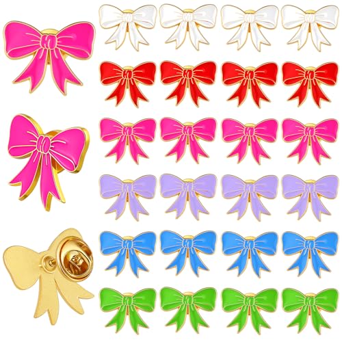 Image of Tondiamo 24 Pcs Girls Bow Enamel Pins Bulk Ribbon Lapel Pins for Women Girl Clothes Hats Bag Decor Holiday Gifts