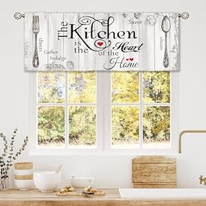 Farmhouse Rustic Curtain Valance for Window Treatments Vintage Fork Spoon Retro Kitchen Treatment Barn Country Wooden Wood Plank Window Drapes for Bathroom Living Room 1 Panel 52×18 Inch