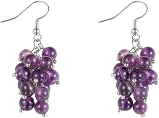 CuLtP Amethyst Tropfenohrringe Mit Perlenbesetztem Traubenanhänger, Baumelnde Silberne Hakenohrringe, Edelsteinohrringe, K...