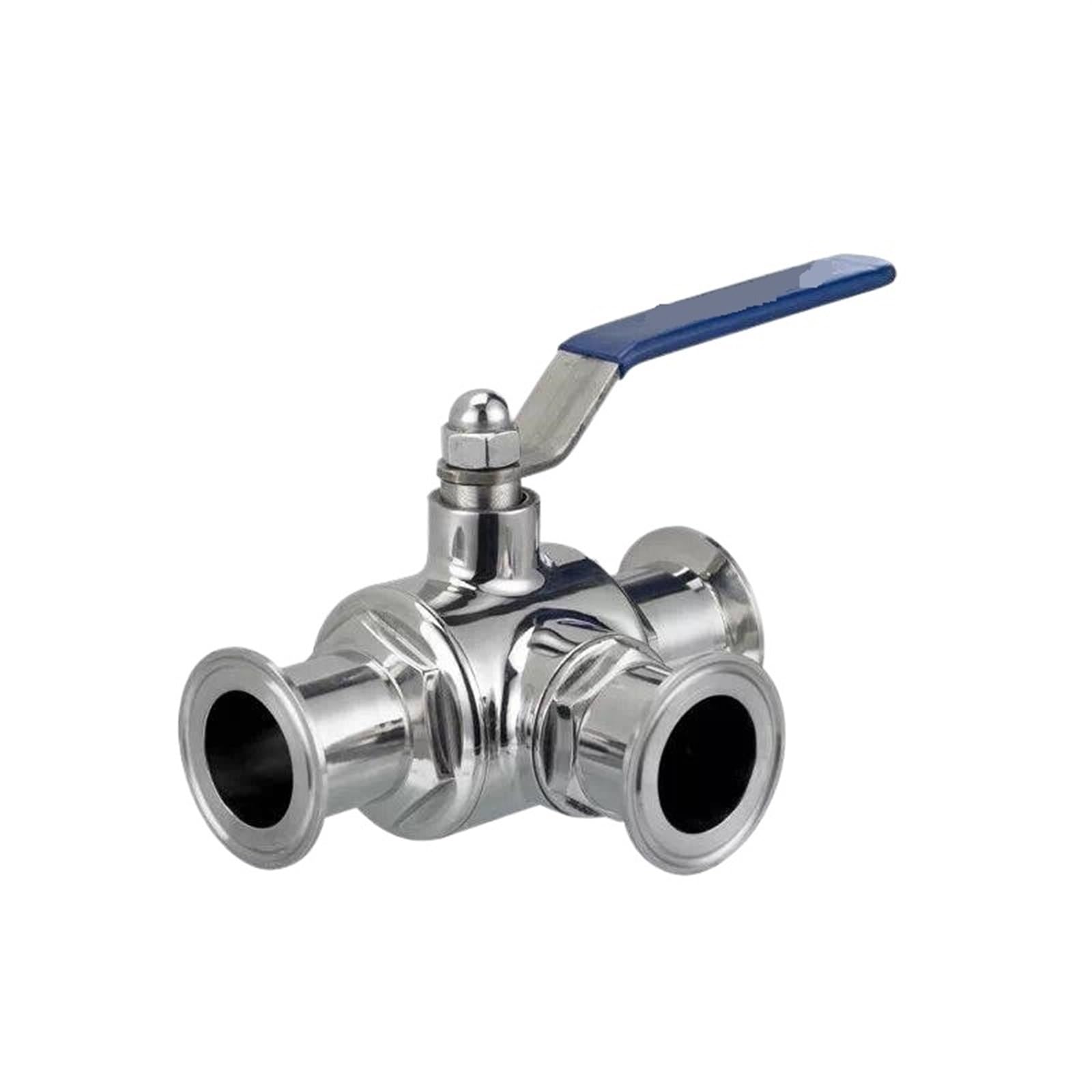 Válvula de bola con puerto en T, válvula de bola sanitaria de 3 vías de acero inoxidable 304 de 2 ", 51mm, virola O/D de 1,5" y 64mm for productos diarios caseros Piezas de válvulas de apertura y cier