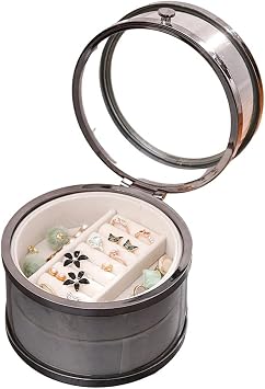 Jewelry Box Light Luxury Glass Jewelry Storage Box Cylindrical Case 2-Layer Transparent Visualization Jewelry Organizer Box Color B