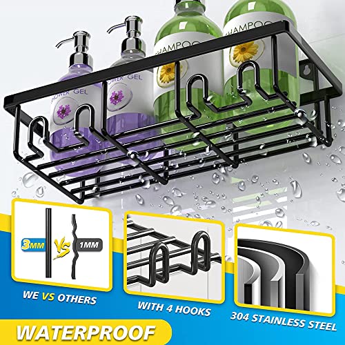 Auchic Shower Caddy,Shower Shelves,Toothbrush Holder[4 Pack],Adhesive Shower Organizer No Drilling,Suction Cup Stainless Steel Shower Shelf For Inside Shower,Black #TOP2