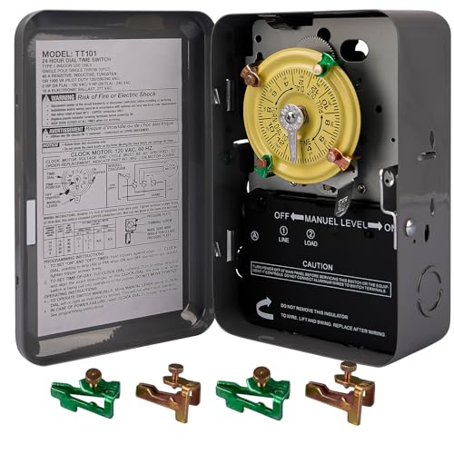 careNEW T101 Mechanical Timer Switch - 120V 2HP 40A SPST Electromechanical Timers, 12 ON/Off 24 Hour Timer with Tripper for Lights, Pool Pumps, Water Heater Fans & HVAC Systems