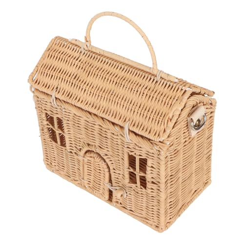 Atyhao Handwoven Rattan Bag, Portable House Shape with Strap, Large Capacity for Beach Travel Outing, Comfortable Handle