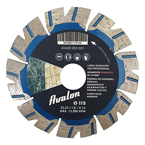 Avalon Serie PRO | Disco de corte de Diamante 115 mm x 22,2 para hormigón, piedra y ladrillo. Disco diamantado universal 115mm x 22,2 y segmento de diamante XL H-12 mm para amoladora