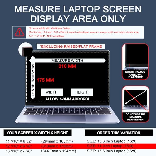 Image of 4-Way Laptop Privacy Screen Shield 14 Inch, Removable 16:9 Aspect 360 Privacy Filter Screen Protector for 14 Inch Laptop Computer, Anti Glare Blue Light Slide Mount Tabs Cover for Generic Laptop