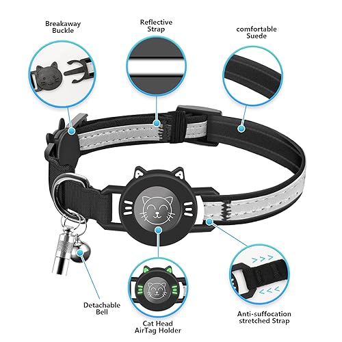Airtag Katzenhalsband Gross Wasserdichter Halsbänder,Reflektierendes integriertes Halsband Katze mit Elastic Band,Katzenhalsband mit Sicherheitsverschluss Kompatibel mit Apple Airtag Kätzchen Welpen