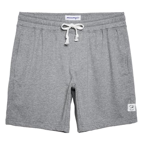 maamgic Mens Sweat Shorts 7' Above Knee Workout Gym Shorts Lounge Shorts with Zipper Pockets Light Gray