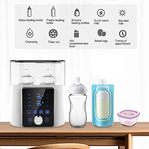 2 in 1 Baby Bottle Warmer Sterilizer for 2 Bottles, 100V Constant Temperature Heat Preservation Fast Baby Bottle Warmer Deep Cleansing Milk Bottle Warmer for Breastmilk Formula