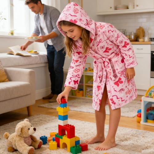 Image of Kids Bathrobe Hooded Plush Fleece Robe for Girls Boys