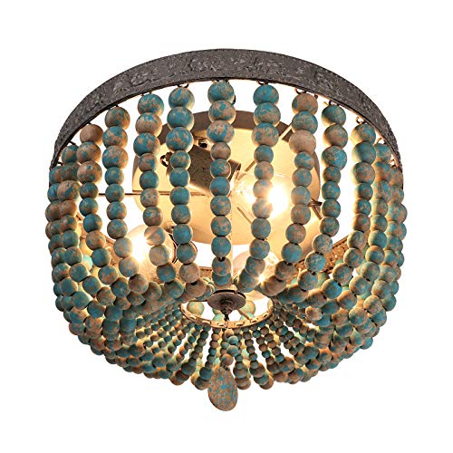 FIRVRE Natural Wooden Beads Chandelier Bohemian Vintage Rustic Boho Ceiling