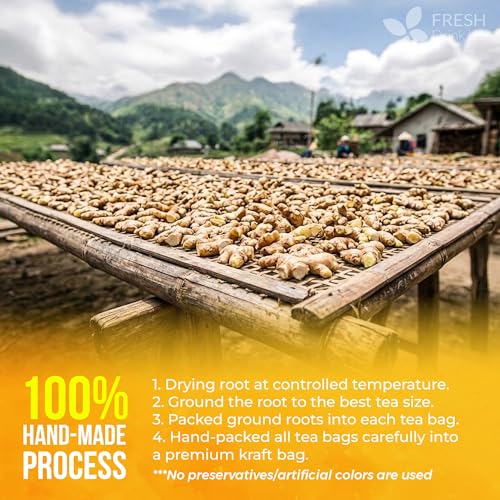 Image of 75 Ginger Tea Bags, 100% Natural & Pure from Ginger. Ginger Herbal Tea. Ginger Root Tea. No Sugar, No Caffeine, No Gluten, Vegan.
