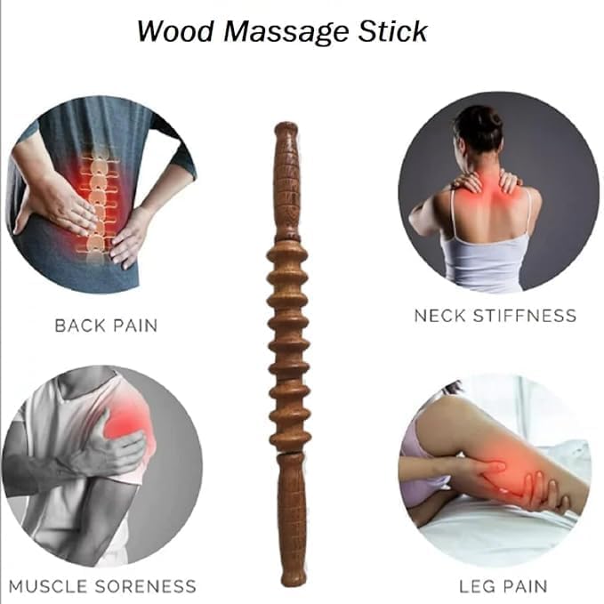 HEVASNEK Wooden Massager 3 Wheel Gua Sha Roller Stick for Back Belly Shoulder, Neck Health, Household Care Therapy Massage Tool for Pain Relief Roller with Non Slip Handle [ 40x4x4 CM ] - Image 3 thumbnail