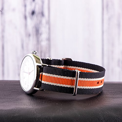 Image of Clockwork Synergy - Classic SS Nylon Ballistic Watch Band Straps - Black /Tan /Orange - 22mm Interchangeable Replacement Military Watch Strap