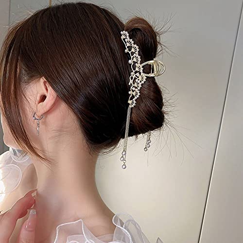 Pince à cheveux gland perle creux ventilateur argent - 6