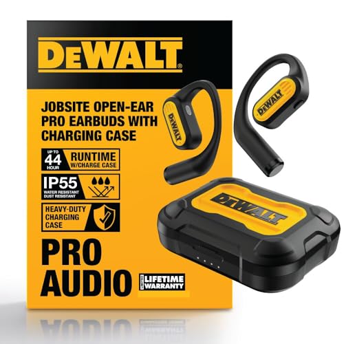 DEWALT Jobsite Écouteurs Ouverts très résistants Bluetooth 5.3 sans Fil avec 44 Heures d'autonomie, Son de qualité supérieure, véritable Conduction d'air...