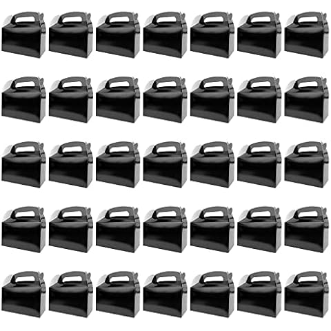HKLMRO 35 PCS Party Treat Boxes Black Candy Cookies GiftBox DIY Portable Favor Bags Snack Goodie Cardboard Gable Perfect for Kids Birthday Halloween Wedding Baby Shower Easter Supplies Decoration Cover