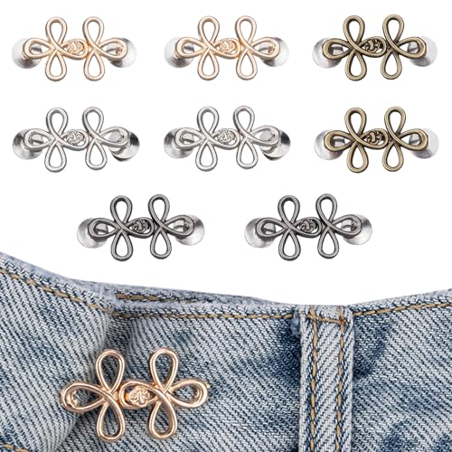 TESGADGETS 8 Paare Hose Enger Machen Clip Jeans Knöpfen Stifte Knopfnadeln Einstellbar und Keine Sewetallhose Taille Straffy für Hosen Jeans Damen Rock