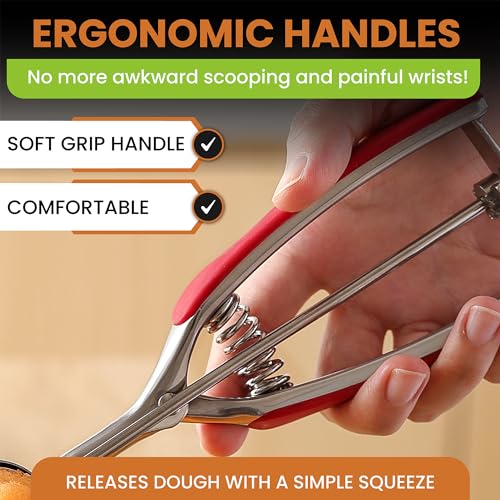 Image of Spring Chef Red Medium 1.7 Tbsp Cookie Scoop for Baking - Stainless Steel #40 Melon Baller Scoop with Trigger Release - Multifunctional Food Scooper for Kitchen - Dishwasher Safe Cookie Baller