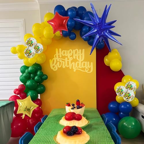 Image of Red Yellow Green Blue Balloon Arch Kit 123Pcs Rainbow Balloons Garland with Star Foil Balloon Cartoon Colorful Birthday Party Balloons for Boys Men Game Baby Shower Carnival Circus School Decorations