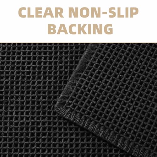 Upgraded Waffle Bathroom Runner Rug, Super Absorbent Bath Mats Non Slip Washable Long Bathroom Mat Ultra Soft Bath Runner Rugs for Hallway Entryway Bedroom Laundry Room Sink, 2'x 6', Black by PADOOR - Image 3