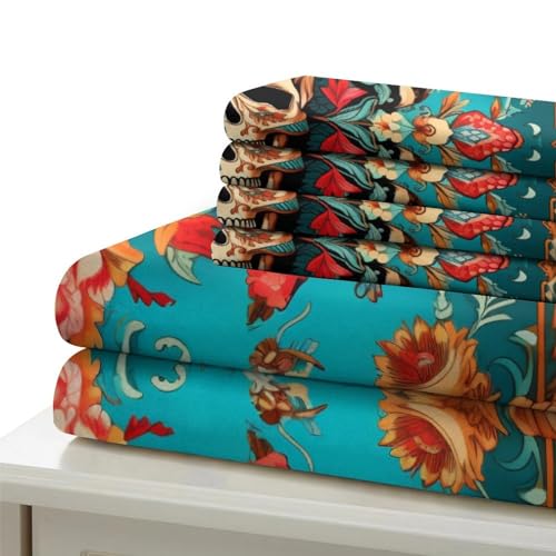 Housses de couettes crâne de fleurs 3D en microfibre zippée douce lit double 200x200 - 7